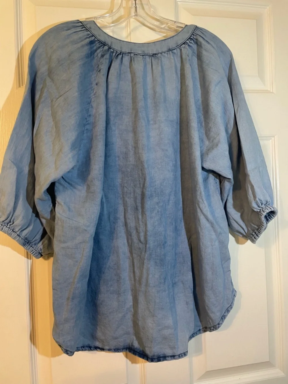 Sundance Light Blue Eyelet-Trim Peasant Blouse - Picture 3 of 6